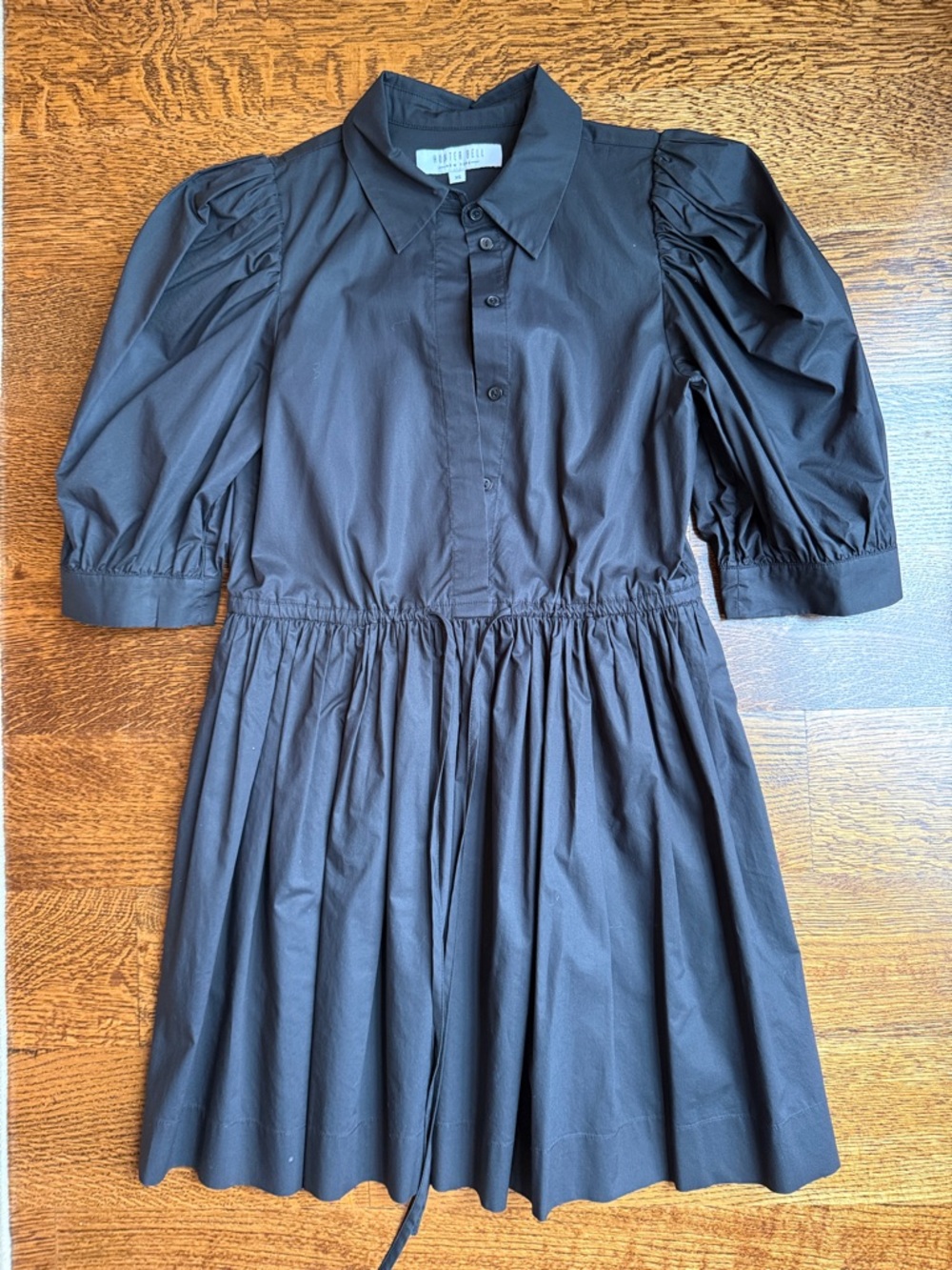 HUNTER BELL Black Puff-Sleeve Shirt Dress